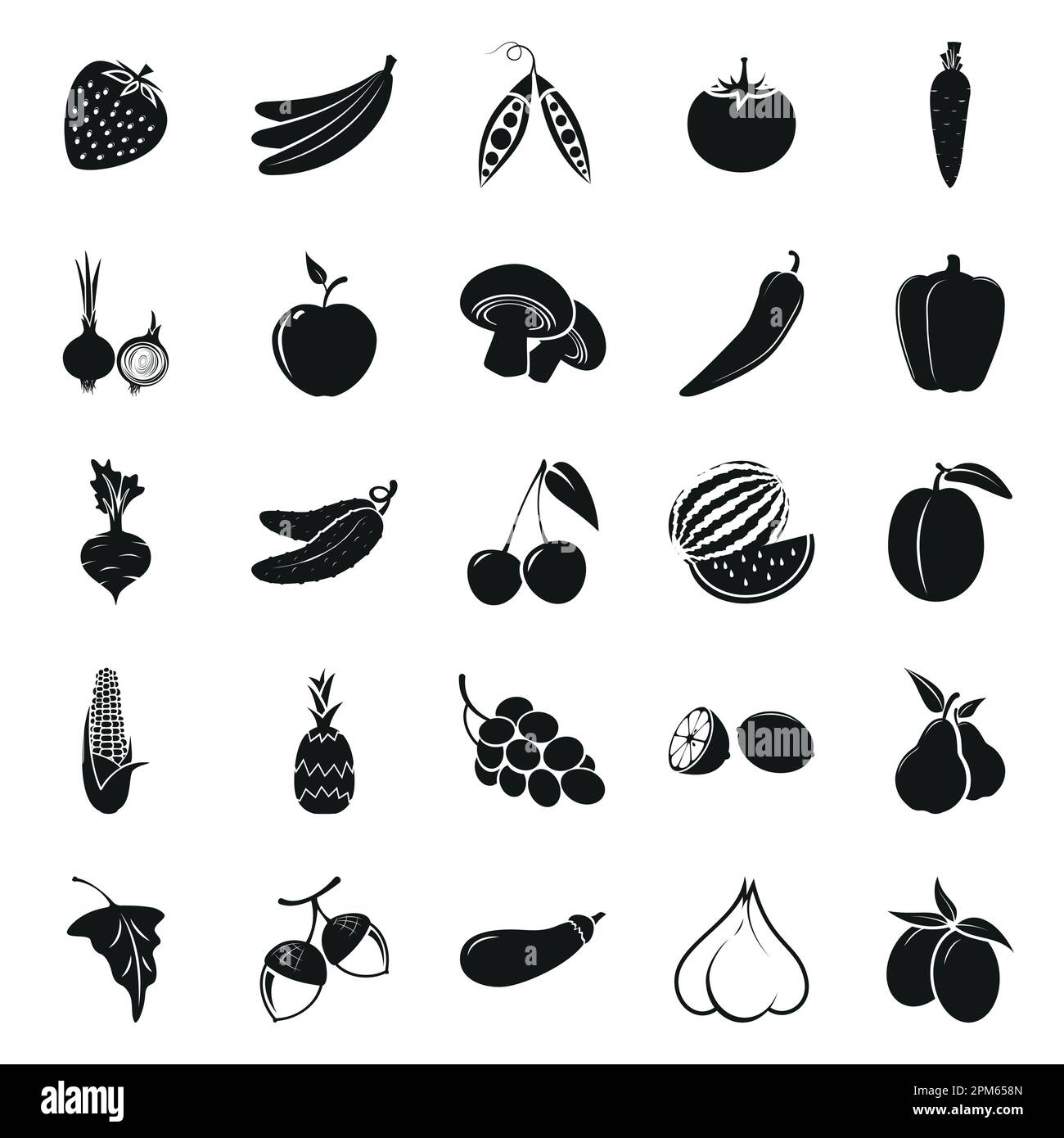 Vegetables food black simple icon set Stock Vector Image & Art - Alamy
