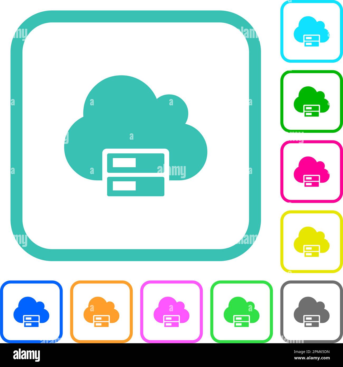 Cloud storage vivid colored flat icons in curved borders on white background Stock Vector