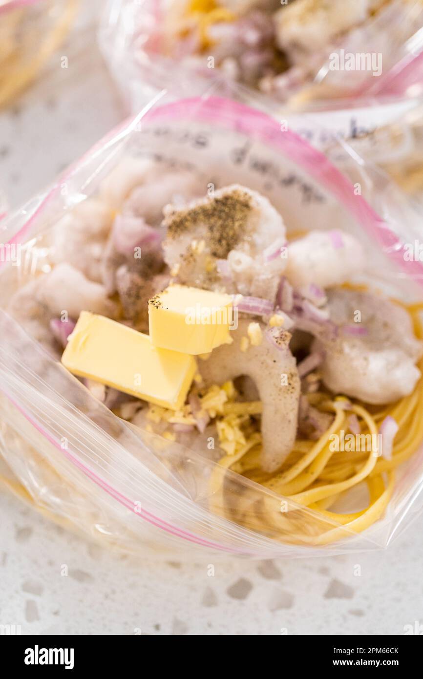 Frozen shrimp scampi meal prep Stock Photo - Alamy