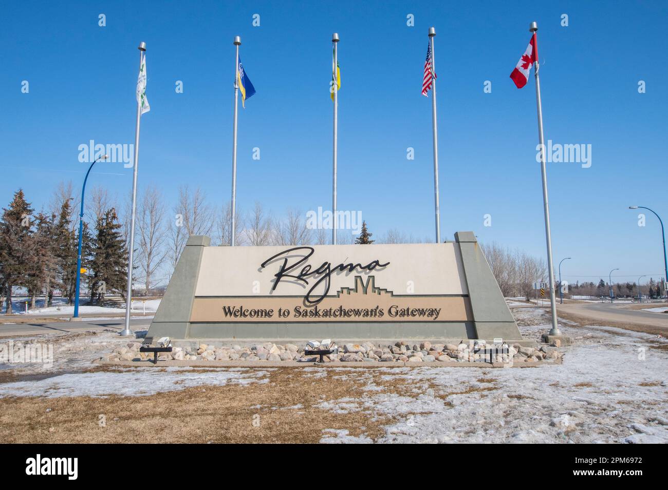 Welcome to Regina sign at the airport in Regina, Saskatchewan, Canada Stock Photo