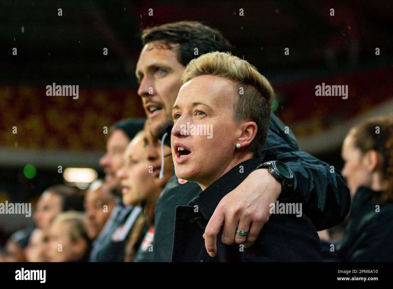 Canada head coach Bev Priestman during the women's international friendly  soccer match between England and Canada at Bet365 stadium in Stoke on  Trent, England, Tuesday, April 13, 2021. (AP Photo/Rui Vieira Stock