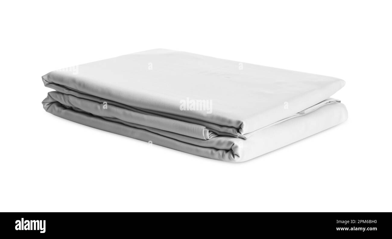 Stack of clean silky bed linen isolated on white Stock Photo Alamy