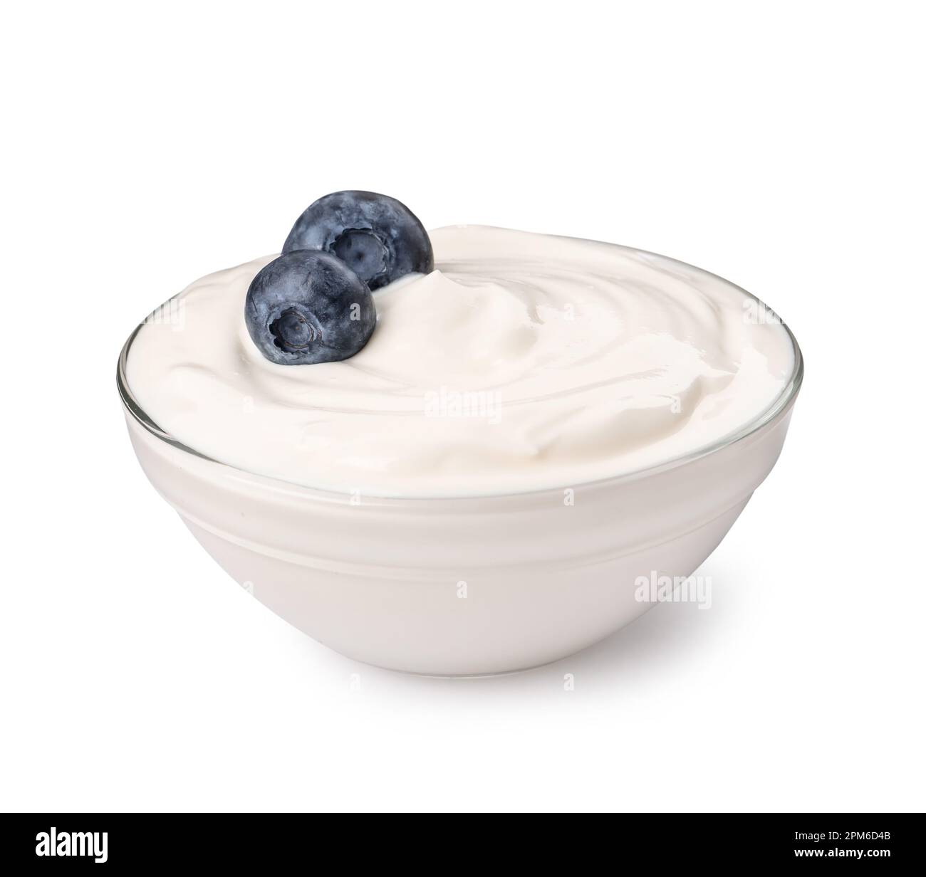 Bowl of delicious yogurt with blueberries isolated on white Stock Photo
