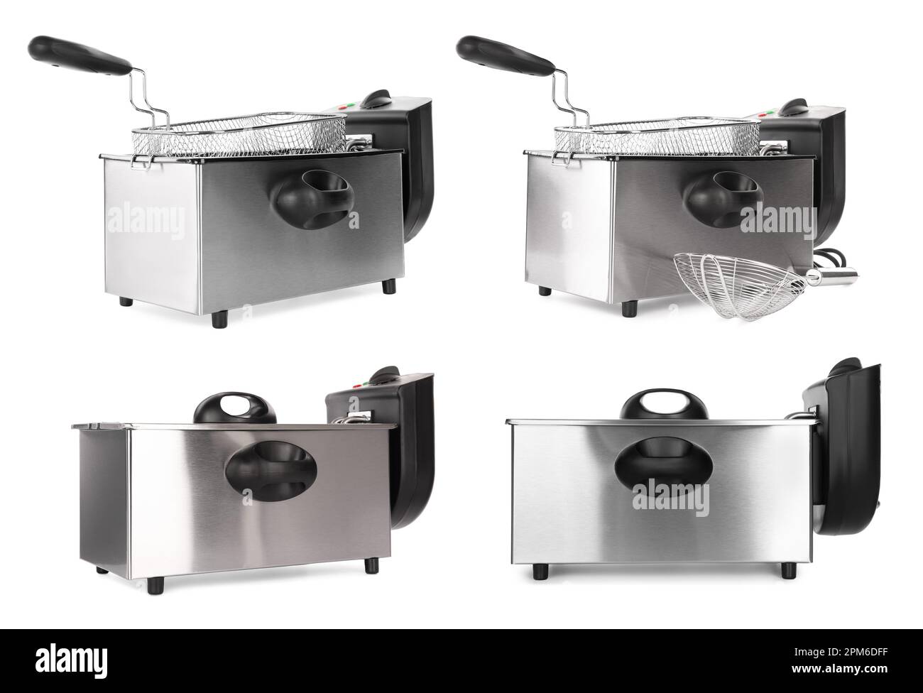 Set with modern deep fryers on white background Stock Photo Alamy