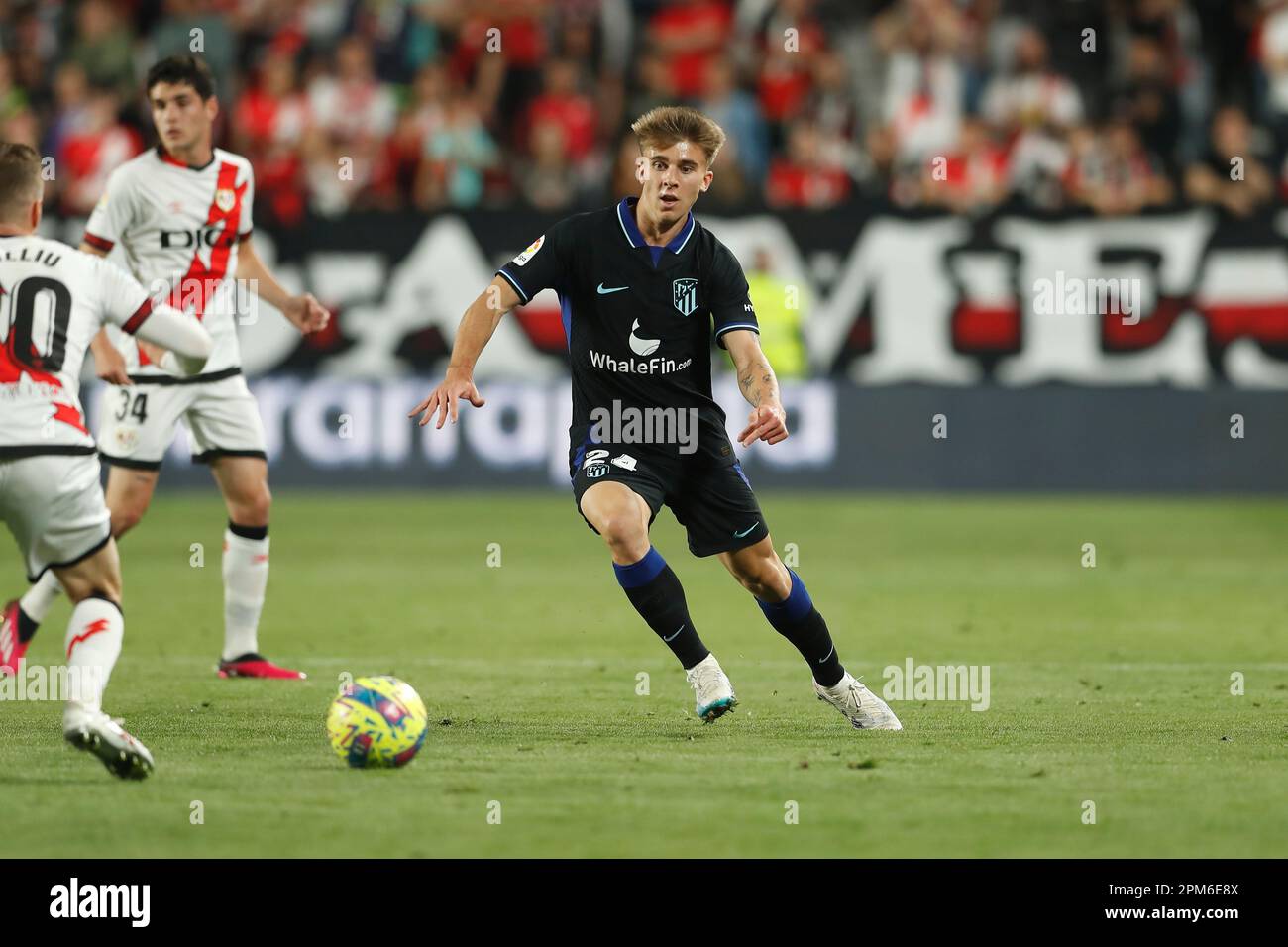 Madrid, Spain. 9th Apr, 2023. Pablo Barrios (Atletico) Football/Soccer :  Spanish "La Liga Santander" match between Rayo Vallecano 1-2 Club Atletico  de Madrid at the Estadio de Vallecas in Madrid, Spain .