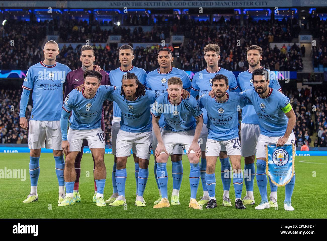Manchester UK 11th Apr 2023 Etihad Stadium Manchester City Pose For manchester-uk-11th-apr-2023-etihad-stadium-manchester-city-pose-for