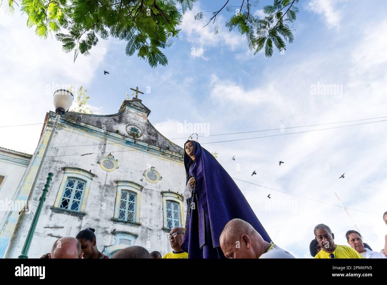 Salvador, Bahia, Brazil April 07, 2023 Catholics carry the statue of