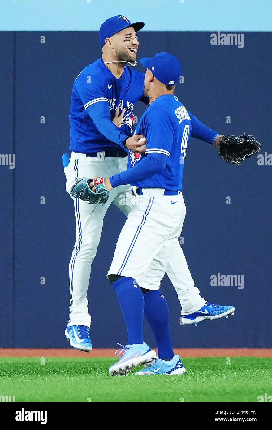 April 11, 2023, TORONTO, ON, CANADA: Toronto Blue Jays centre fielder Kevin  Kiermaier (39) celebrates his leaping catch to save a home run off the bat  of Detroit Tigers designated hitter Kerry