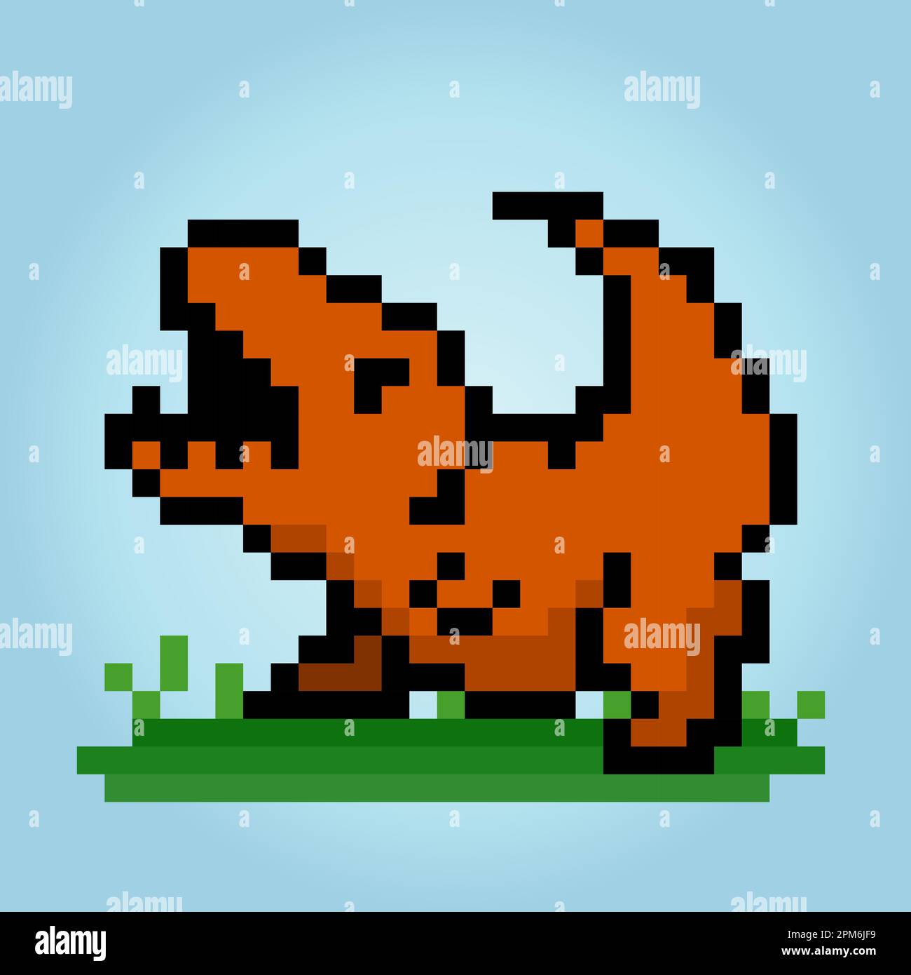 8 bit pixel t-rex dinosaurs. Animals in vector illustrations for Cross Stitch patterns. Stock Vector