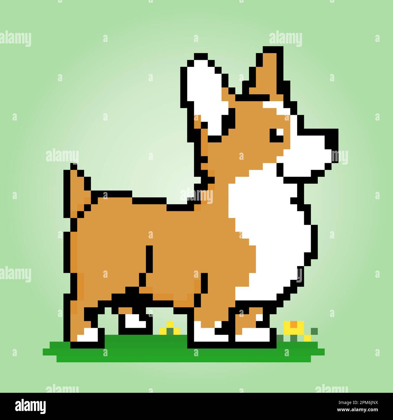 8 bit pixel of dog. Animals for asset games in vector