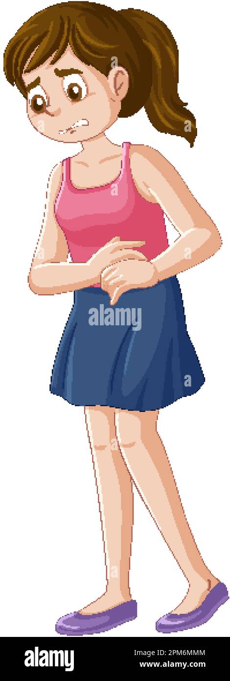 Girl Experiencing Menstrual Cramps During Puberty illustration