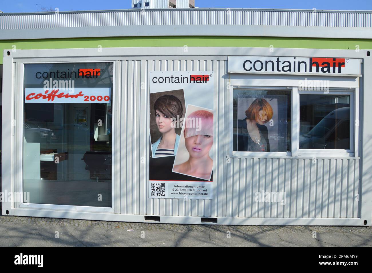 Berlin, Germany - April 9, 2023 - Containhair hairdressing container at Lipschitzallee in Gropiusstadt. (Photo by Markku Rainer Peltonen) Stock Photo