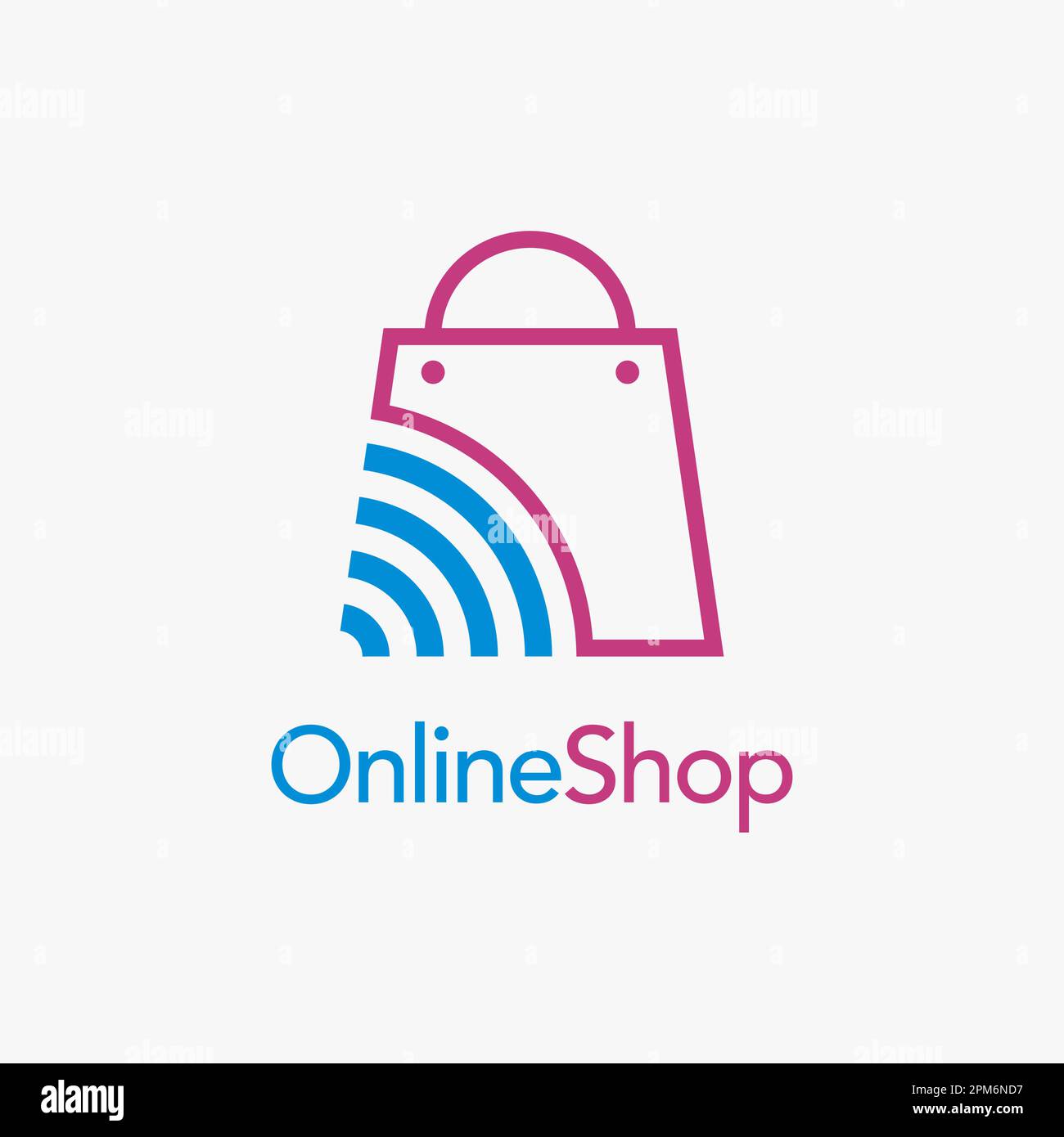 Bag and wifi signal for online shopping logo design Stock Vector