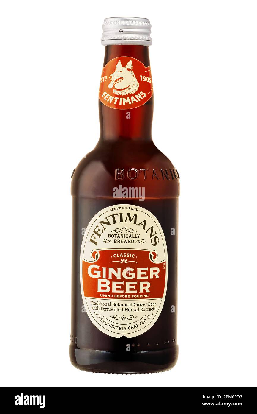 Tallinn, Estonia January, 2023 Bottle of Fentimans ginger beer on