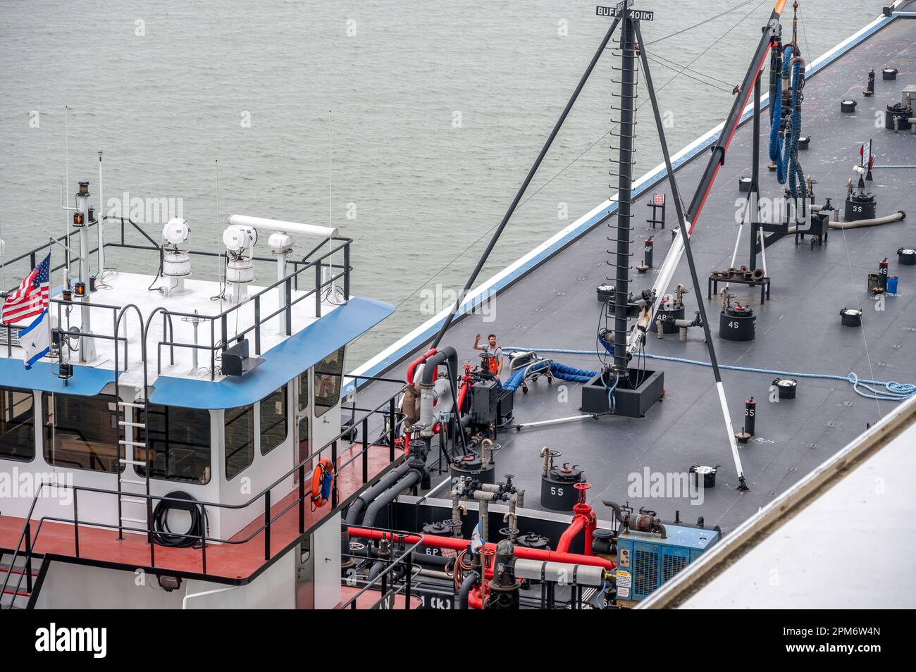 Galveston, Texas March 27, 2023 Fuel barge along side a cruise ship