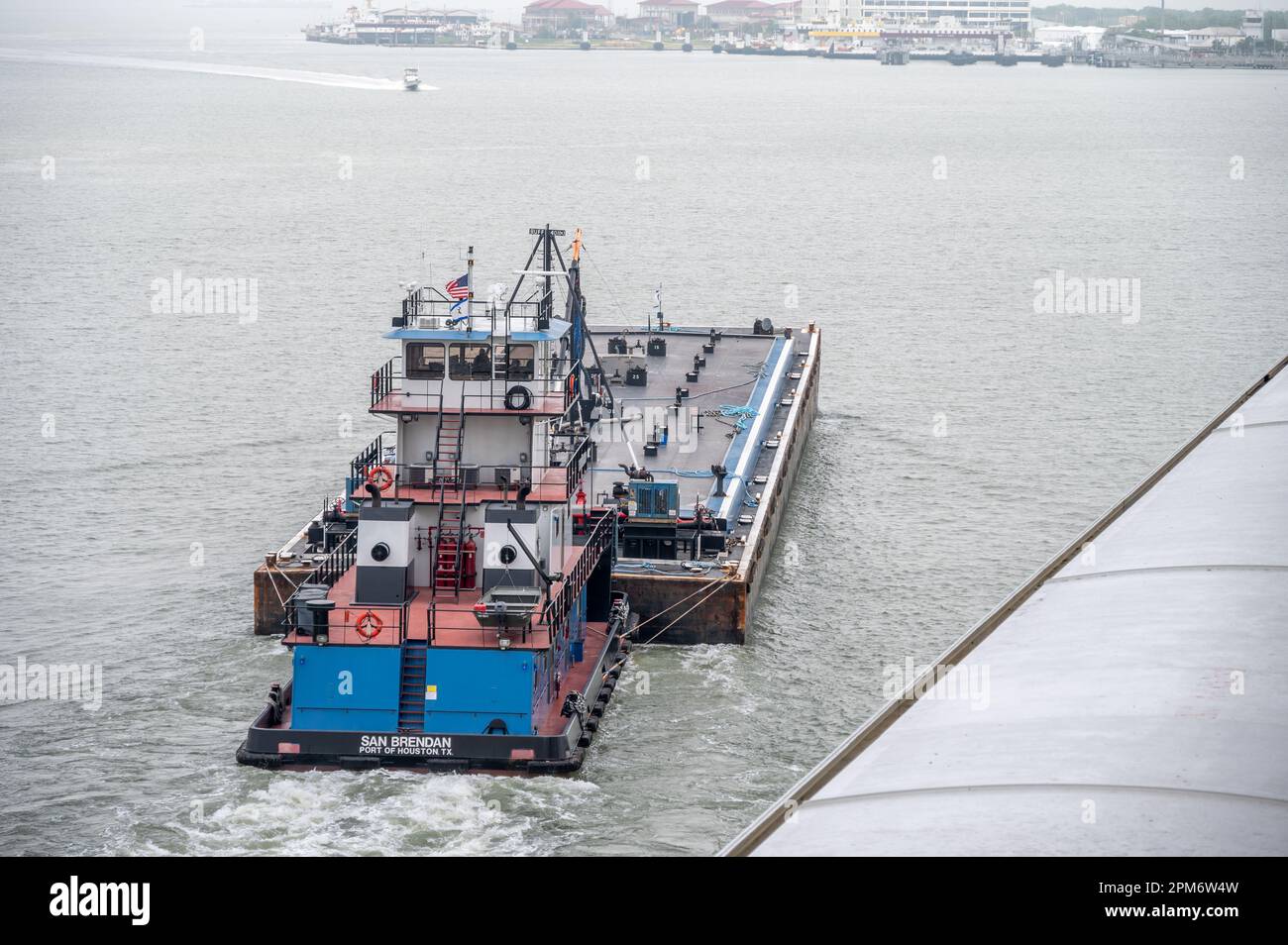 Galveston, Texas March 27, 2023 Fuel barge along side a cruise ship
