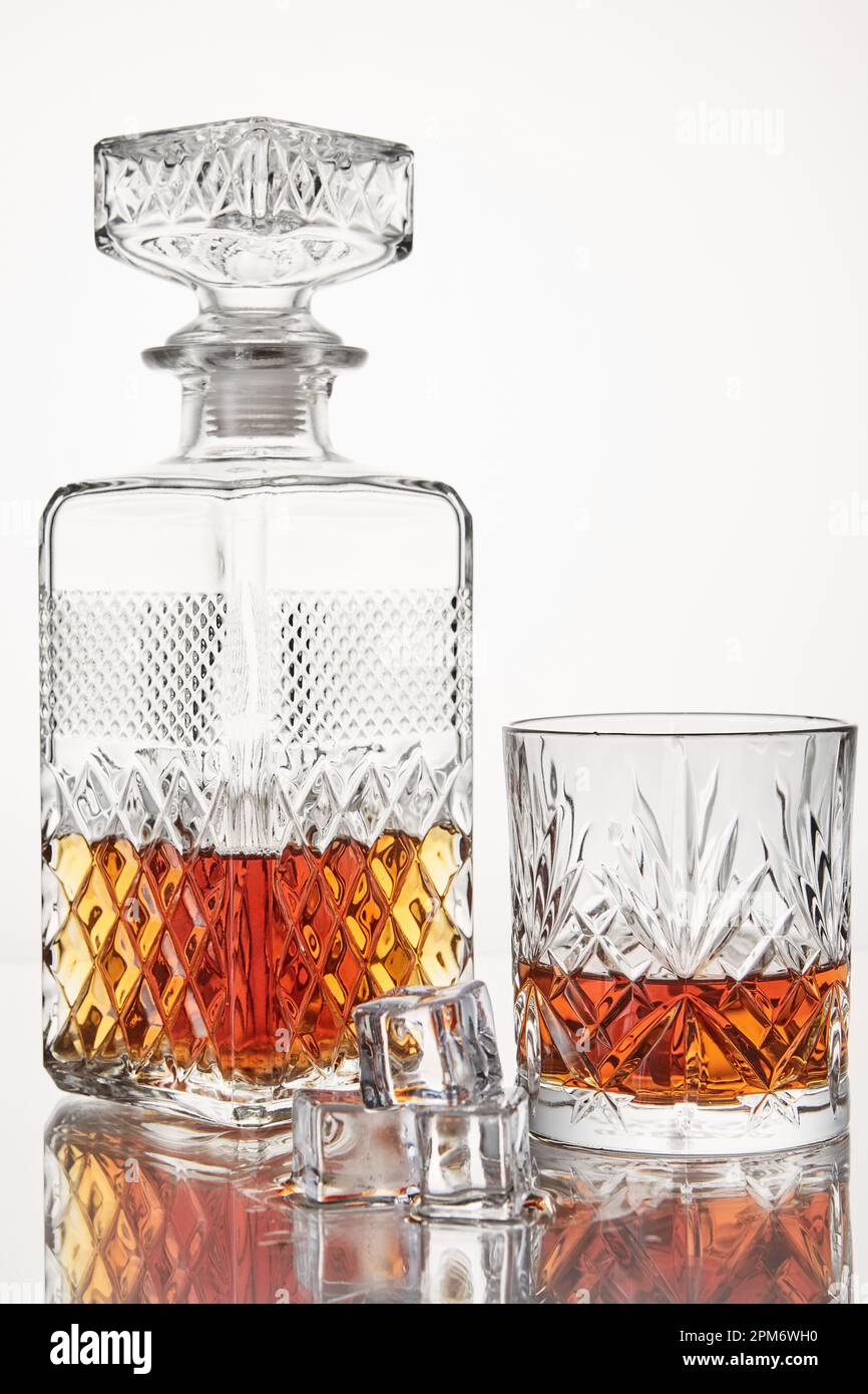 Scotch with ice cubes in glassware. Alcoholic drink Stock Photo Alamy