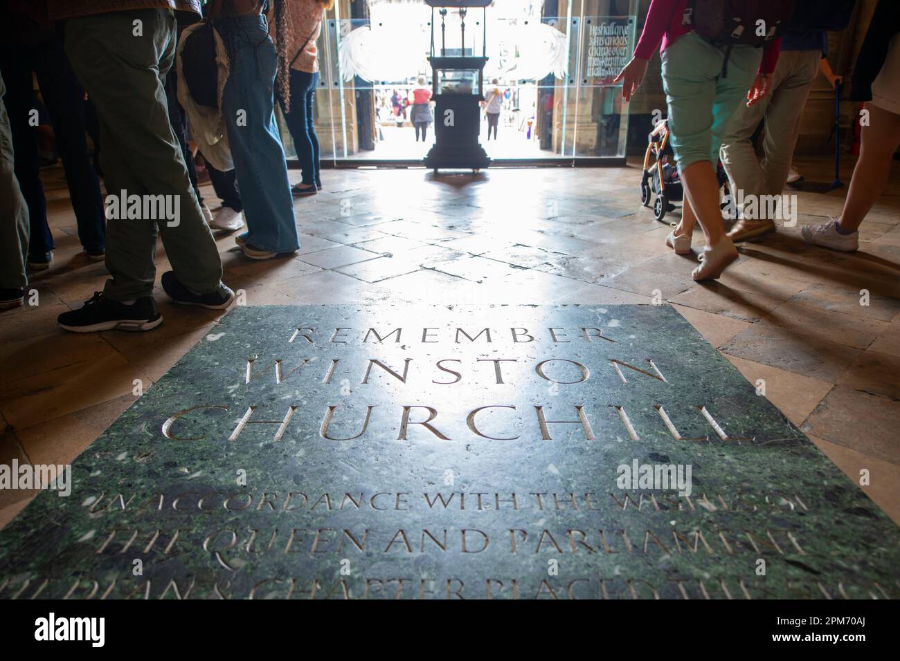 Sir Winston Churchill tomb in Westminster Abbey. The church is UNESCO World Heritage Site located next to Palace of Westminster in city of Westminster Stock Photo