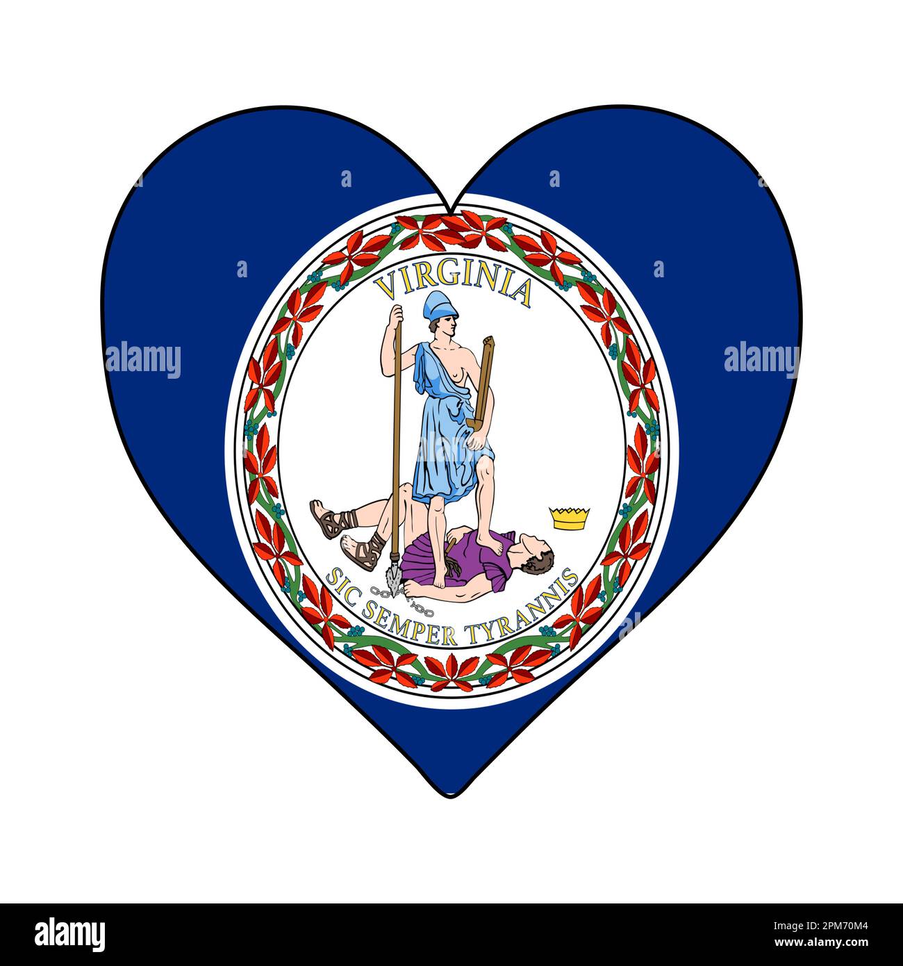 Virginia Heart Shape Flag. Love Virginia. Visit Virginia. Northern America. America. Vector Illustration Graphic Design. Stock Vector