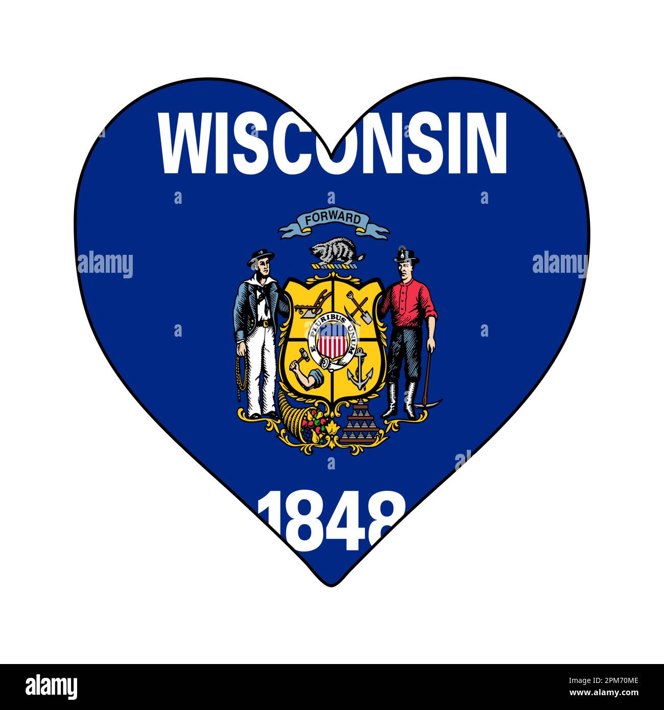 Wisconsin Heart Shape Flag. Love Wisconsin. Visit Wisconsin. Northern America. America. Vector Illustration Graphic Design. Stock Vector