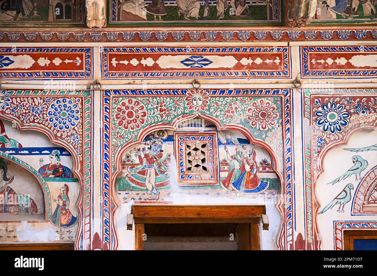 Colourful paintings on the inner wall of Mandawa haveli, now converted ...