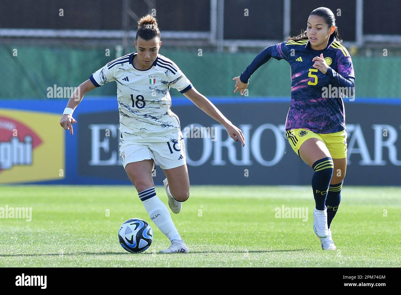 Rome, Lazio. 11th Apr, 2023. Arianna Caruso of Italy, Lorena Bedoya of Colombia during football woman friendly match Italy v Colombia, Rome, Italy, April 11st, 2023 Fotografo01 Credit: Independent Photo Agency/Alamy Live News Stock Photo