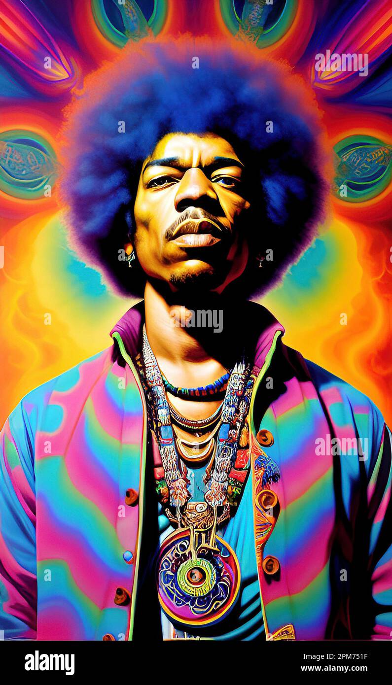 Psychedelic Jimi Hendrix Stock Photo