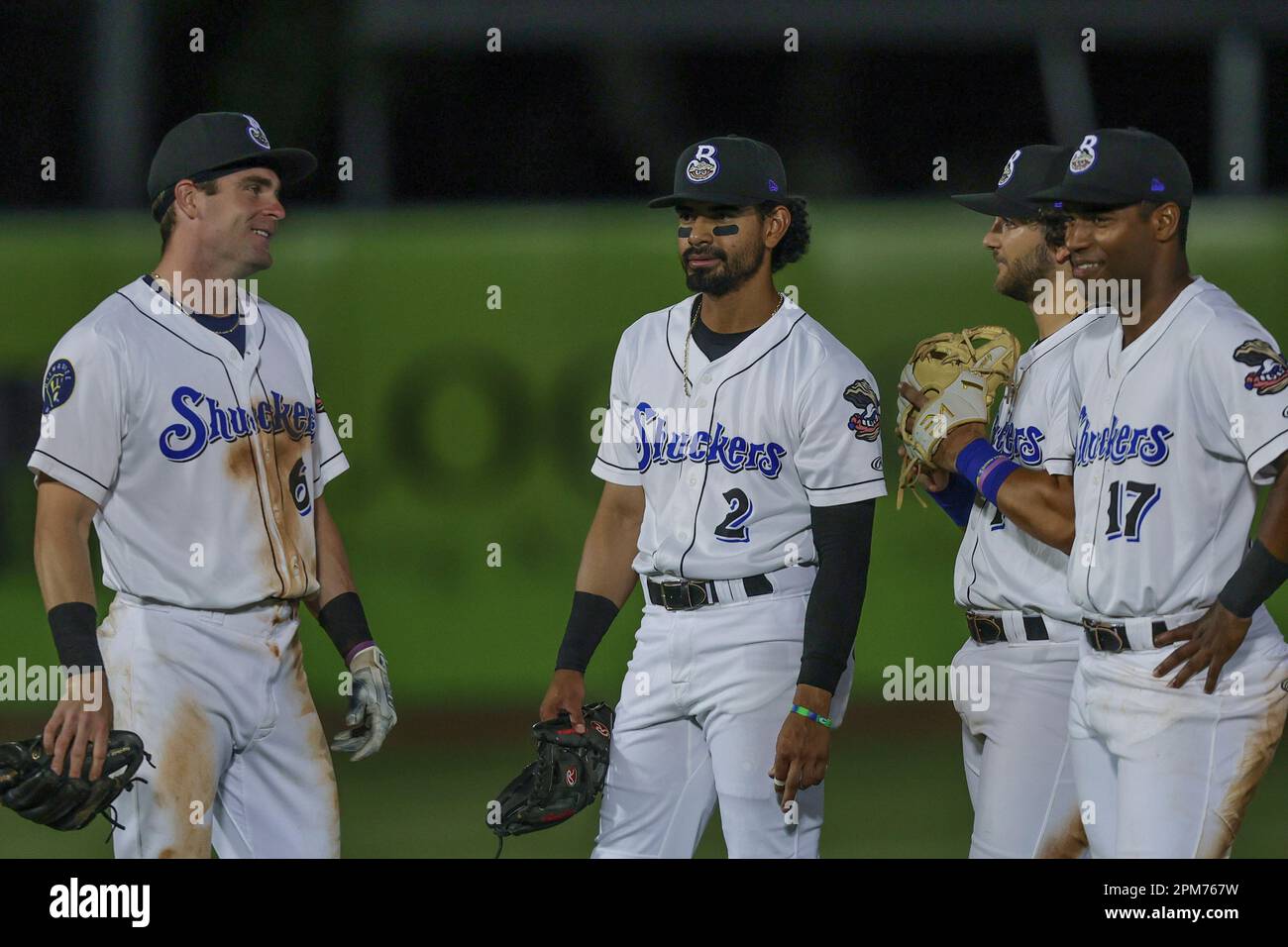 Biloxi, Mississippi, USA. 11th Apr, 2023. The Shuckers infield look on