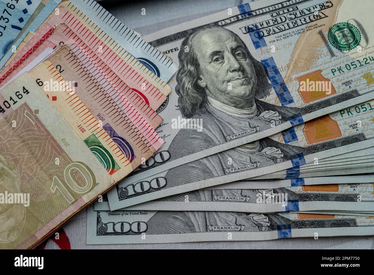 Pak Rupees Bank Notes with US Doller. Business and Finance Concept Stock Photo