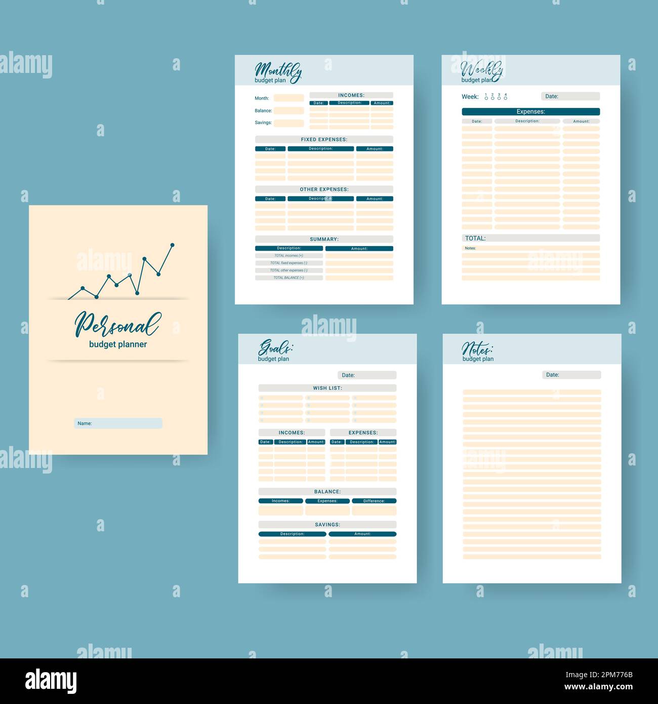 Printable personal monthly budget planner, vector illustration Stock ...