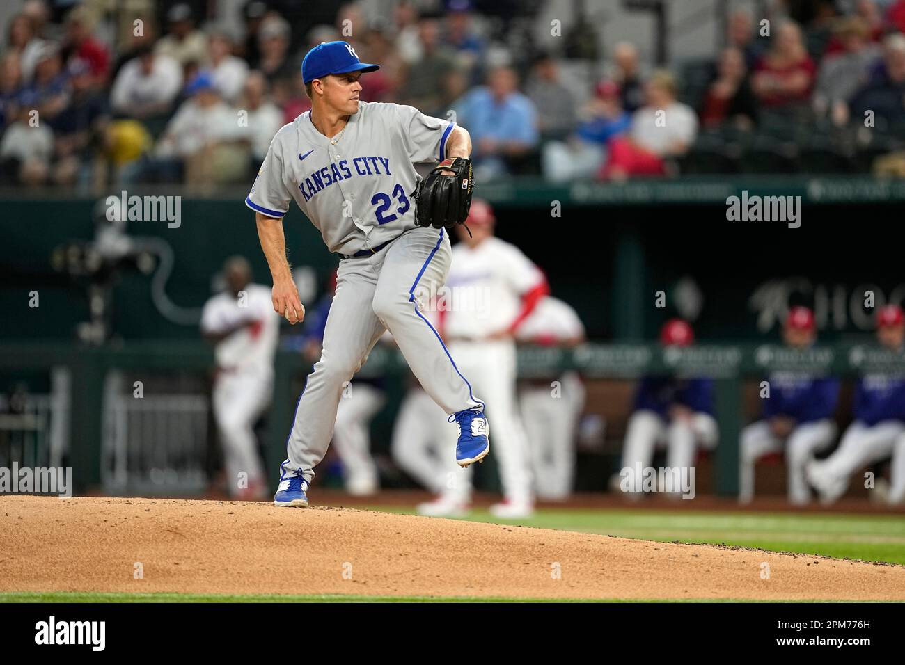 Kansas City Royals starting pitcher Zack Greinke throws to the Texas