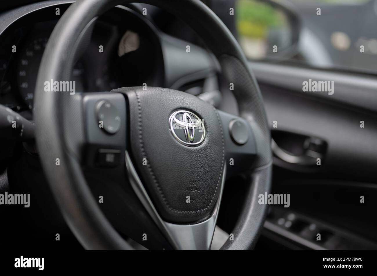 Multin New York, USA - April 10, 2023: Toyota Logo on Car Steering Wheel ...