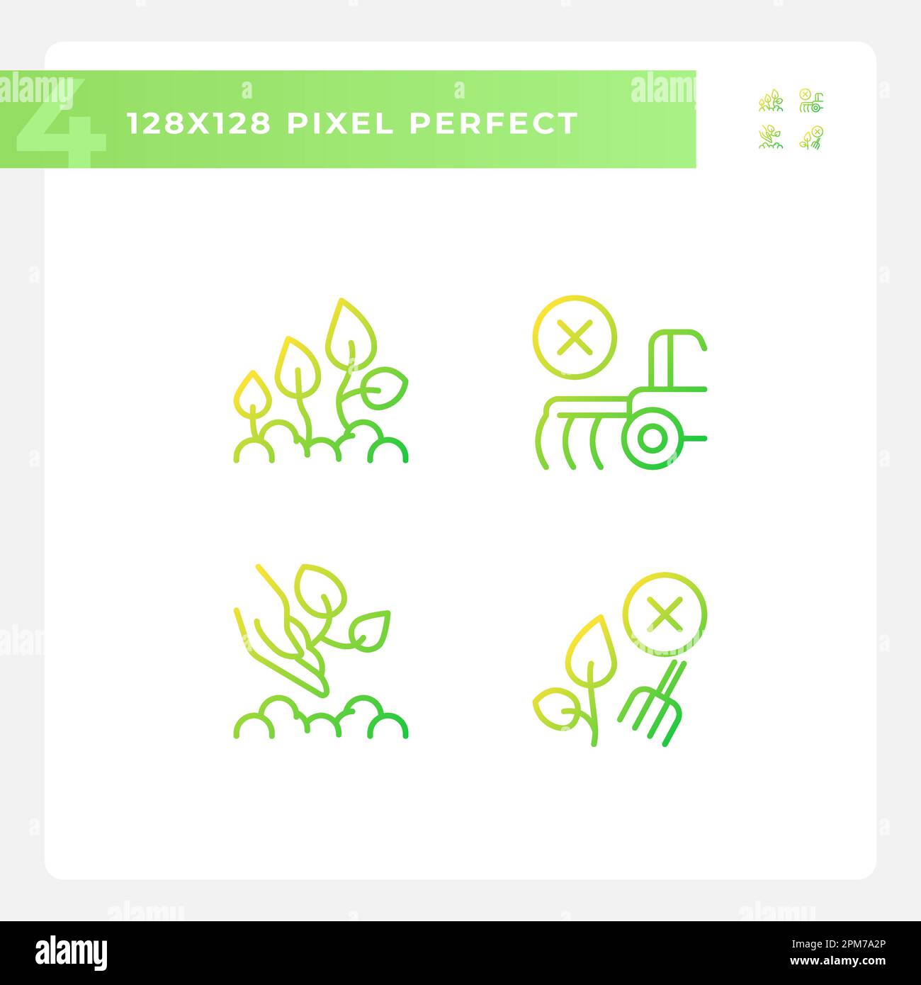 Ecological farming gradient linear vector icons set Stock Vector