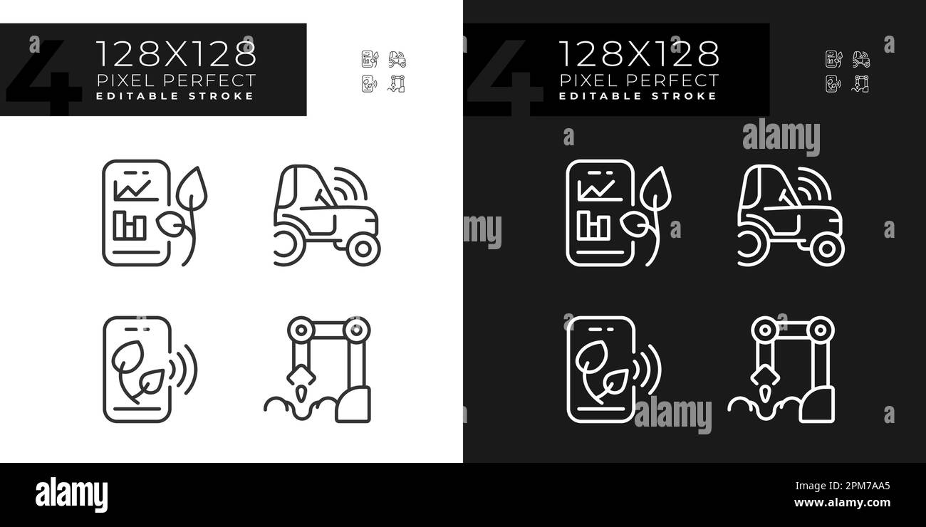 Agricultural technologies linear icons set for dark, light mode Stock Vector