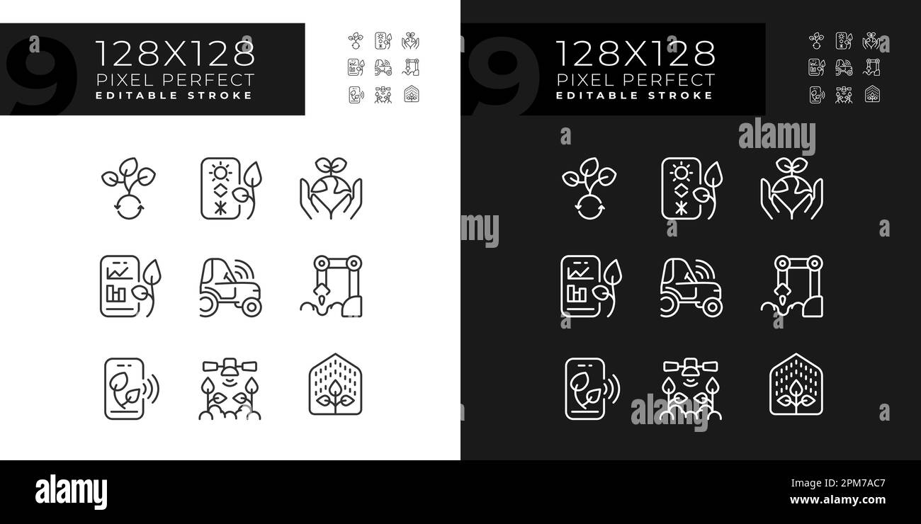 Future farming linear icons set for dark, light mode Stock Vector Image ...