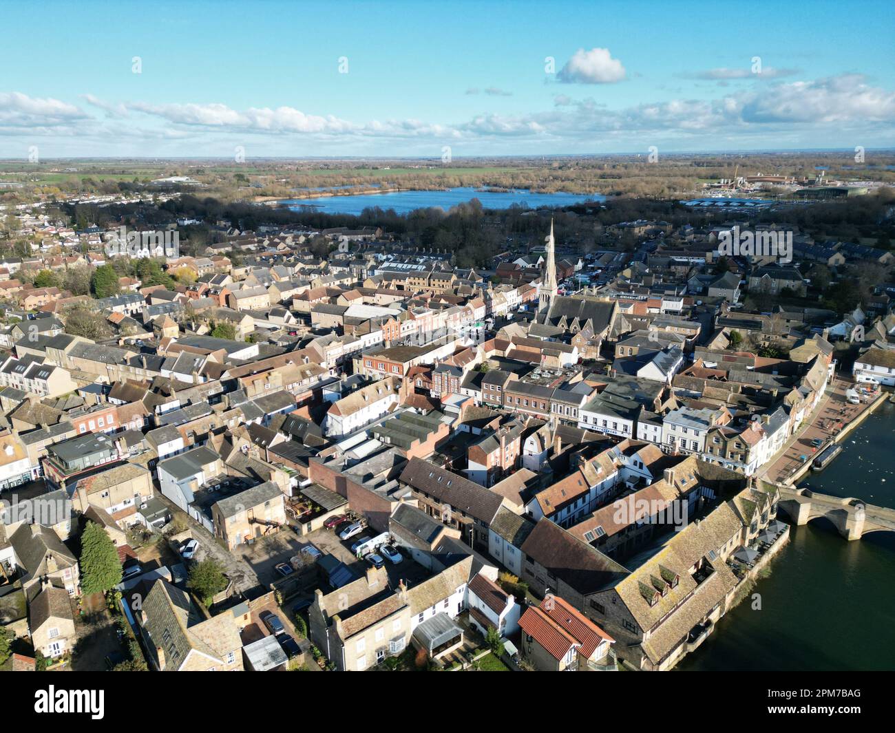 St Ives town in Cambridgeshire UK high angle drone aerial view Stock Photo