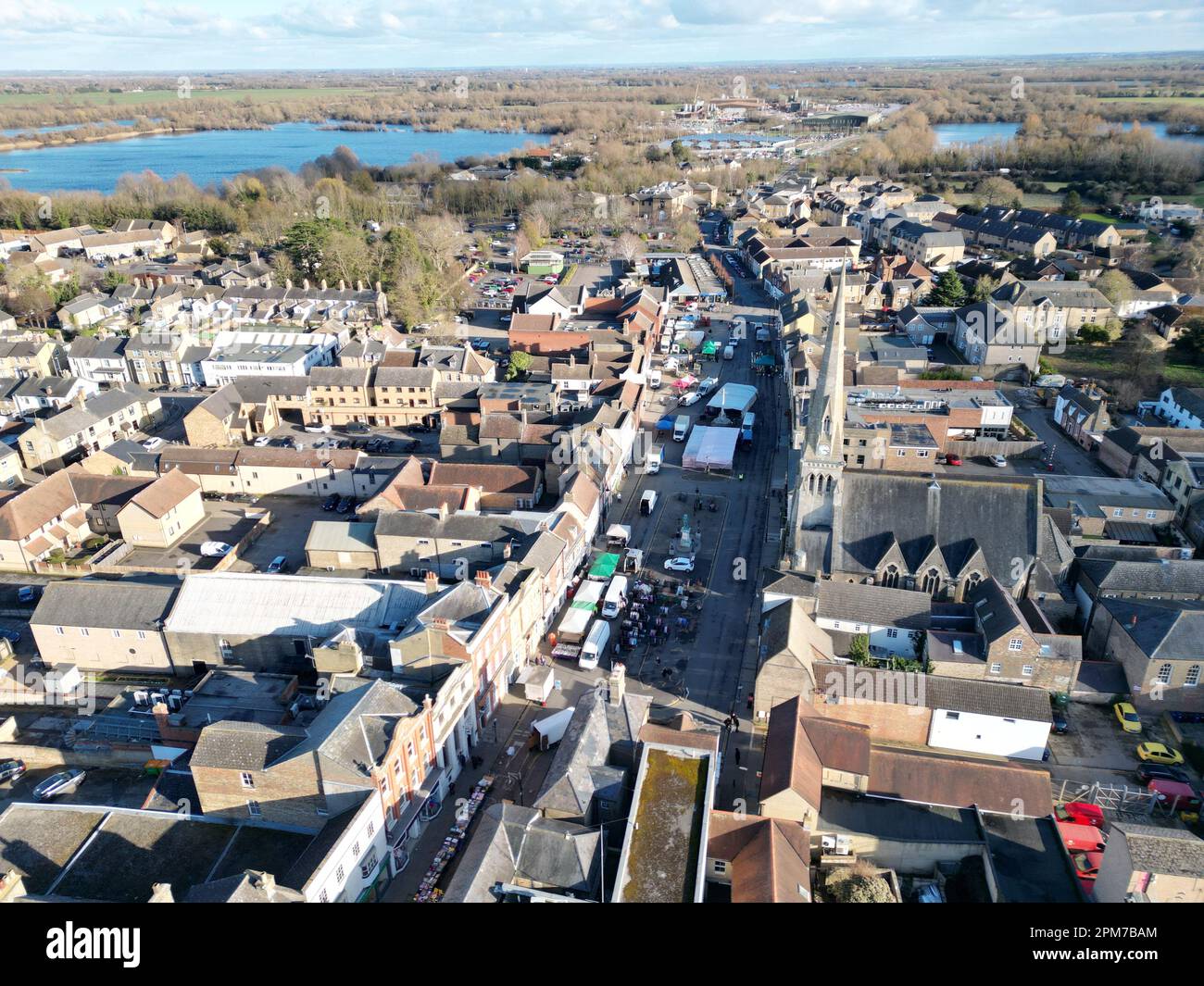 Street Market St Ives Cambridgeshire UK drone aerial view Stock Photo