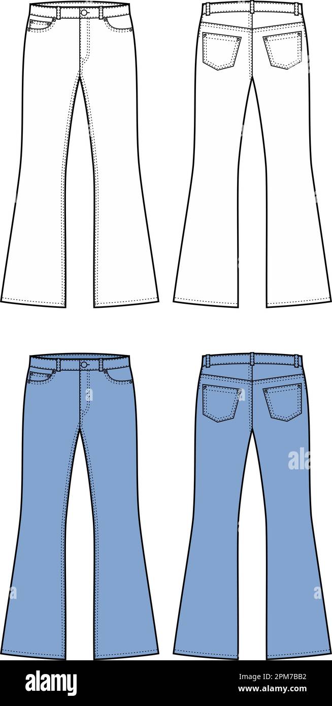 Womans flared jeans. Front and back Stock Vector Image & Art - Alamy
