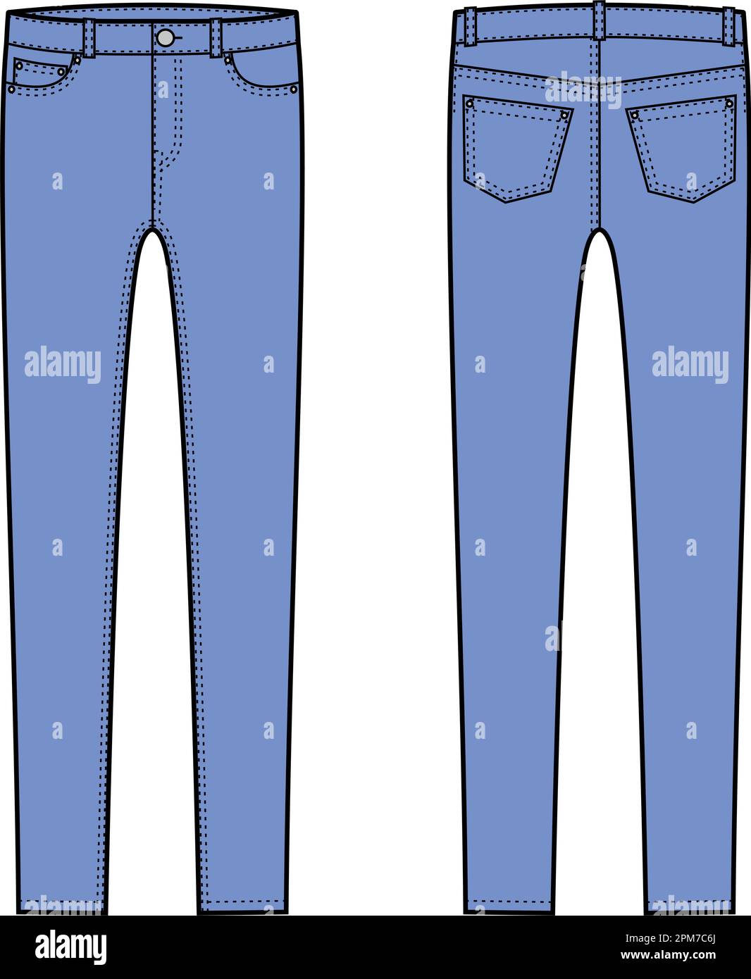 Denim skinny pants. Front and back.  Stock Vector