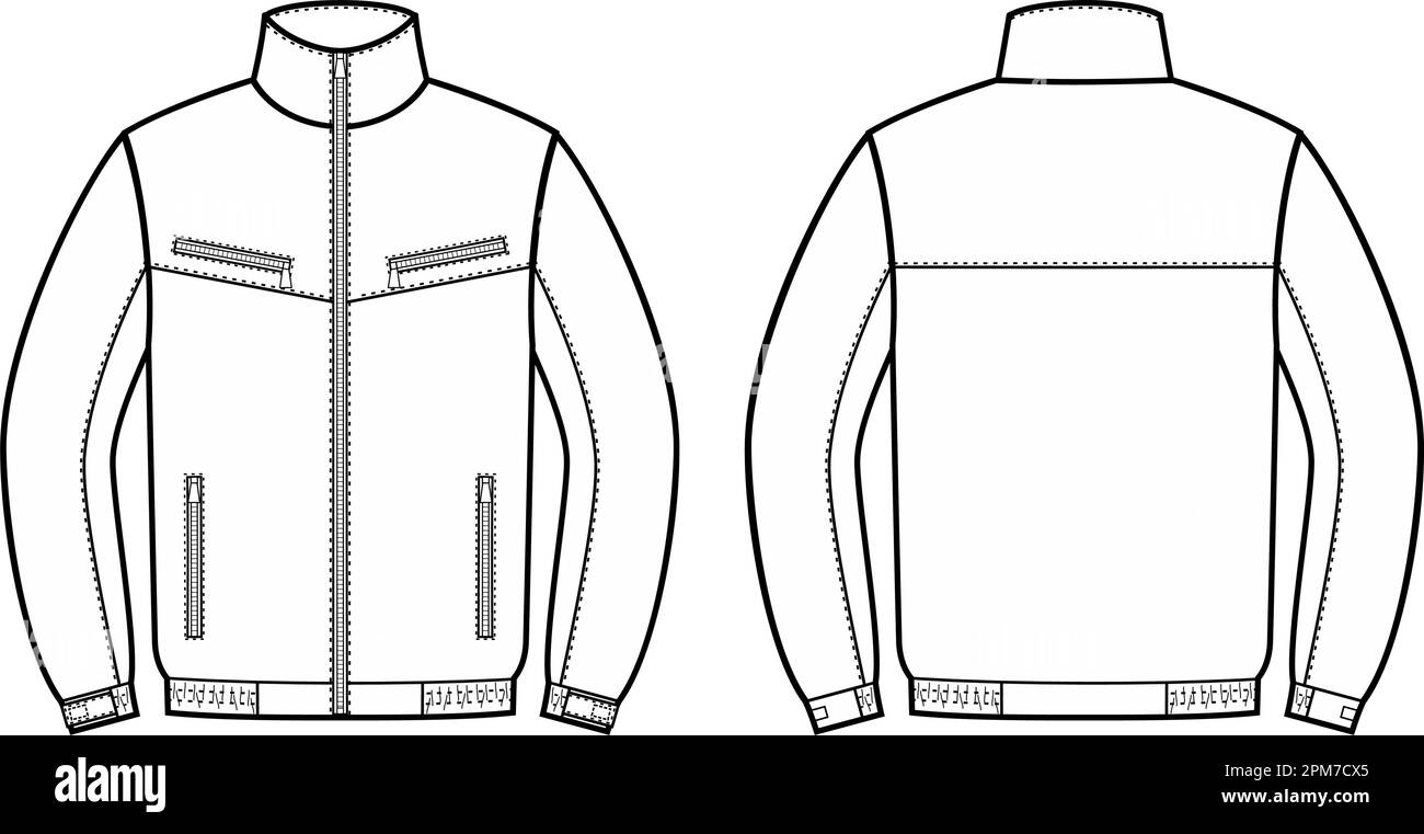 Mens work zip up jacket. Fashion CAD. Stock Vector