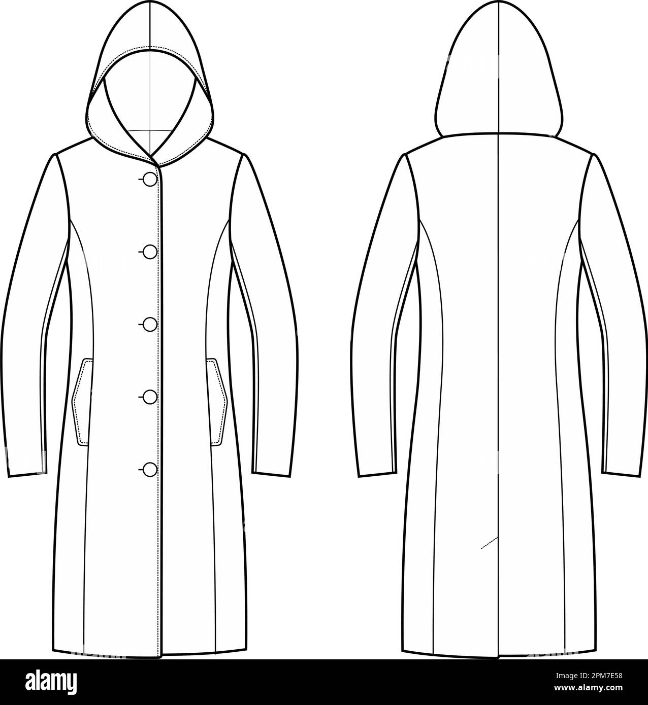 Womans overcoat with hood. Front and back Stock Vector Image & Art Alamy