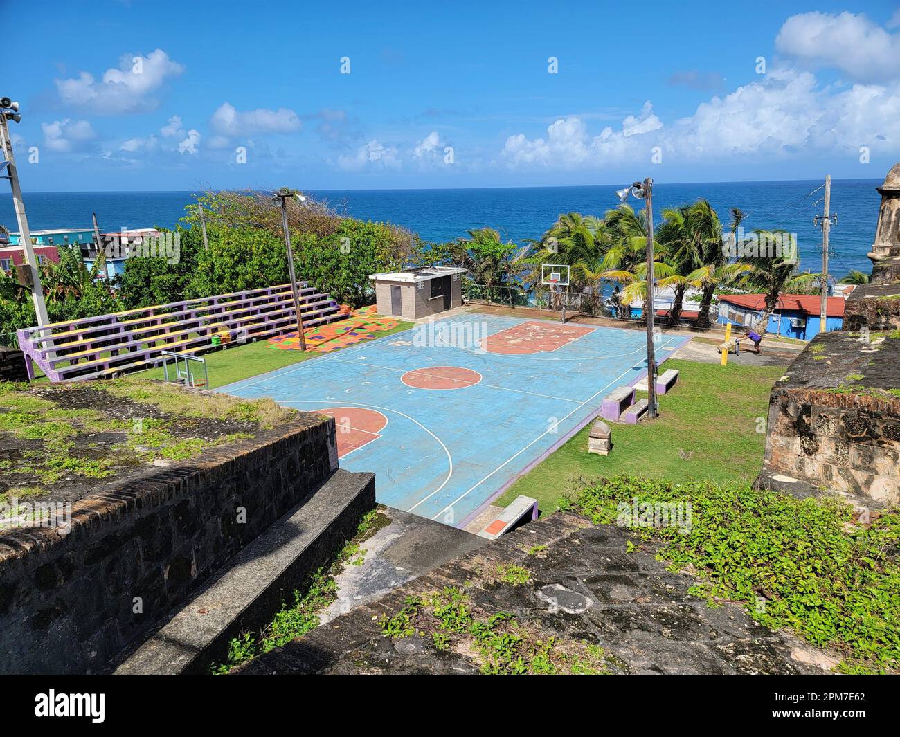 basketball court in La Perla area in Puerto Rico near water Stock Photo