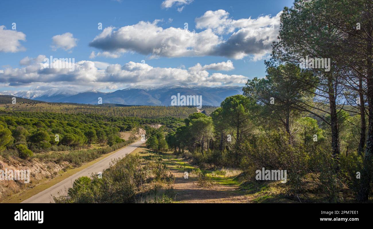 Local Road CC-168 at Granadilla outskirts, Spain. High scenic value road. Stock Photo