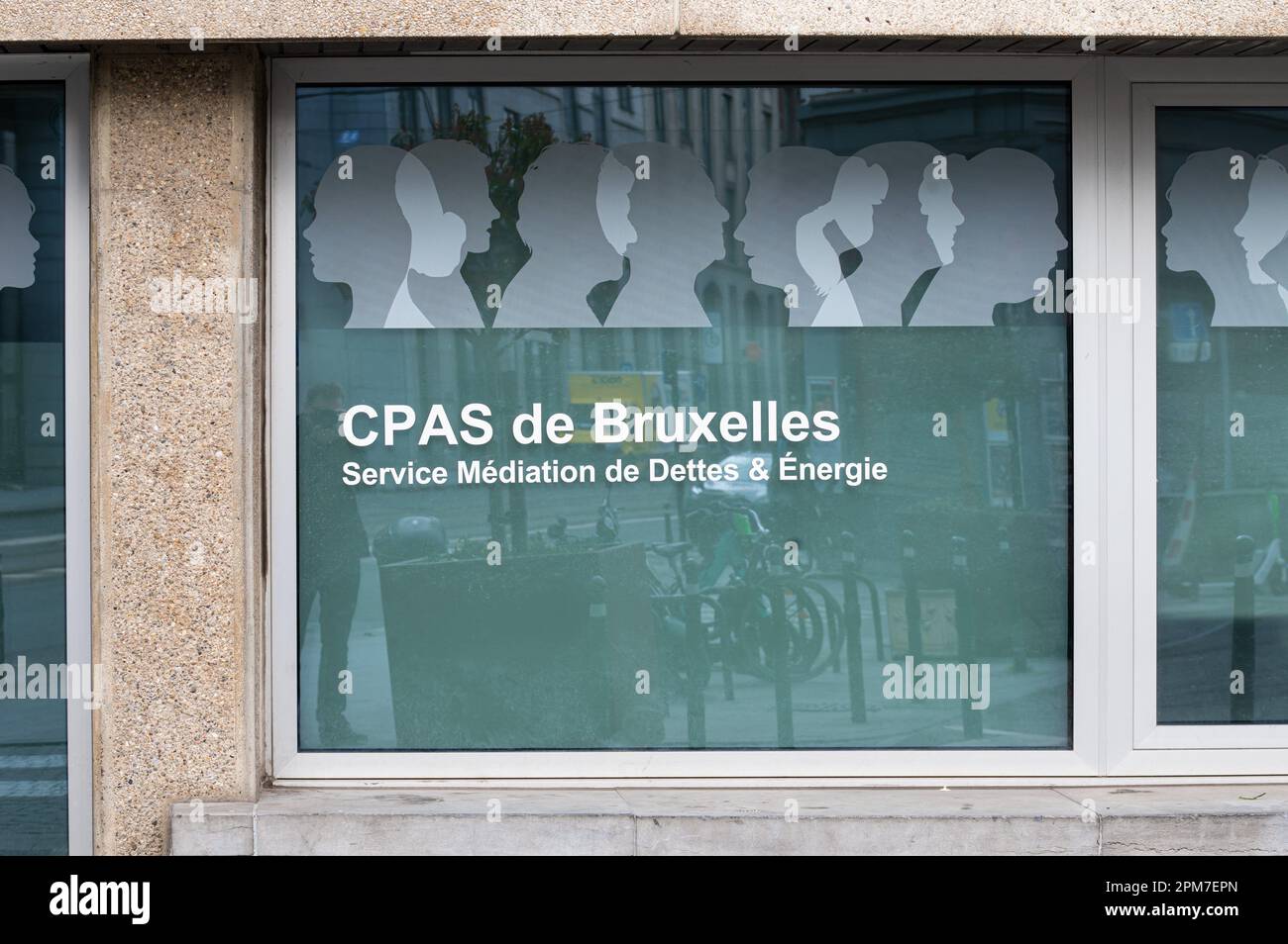 Brussels Old Town, Belgium - March 12, 2023 - The governmental CPAS organisation for public welfare and Ombudsman for energy and debts. Stock Photo