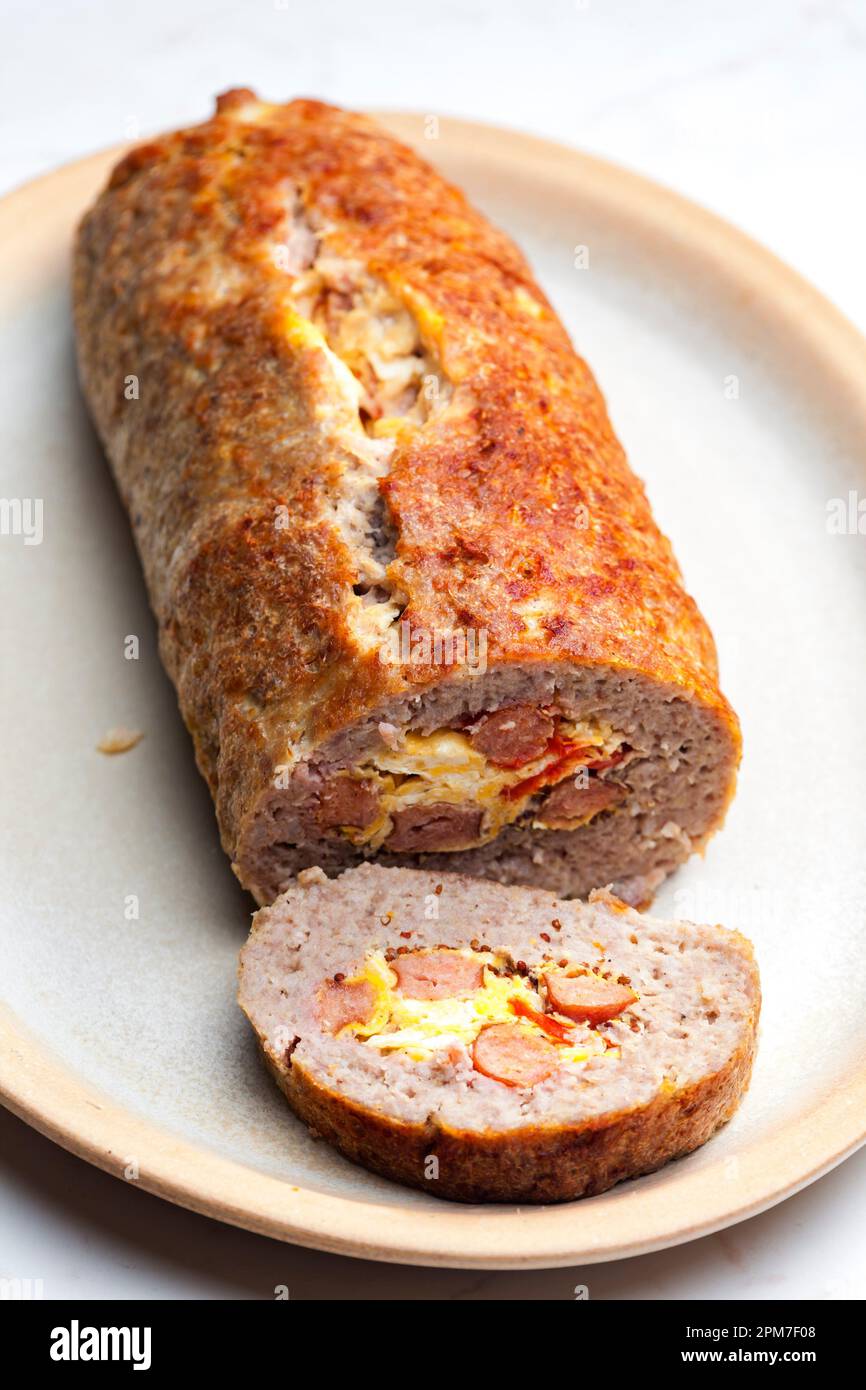 homemade meat loaf filled with egg and sausage Stock Photo Alamy