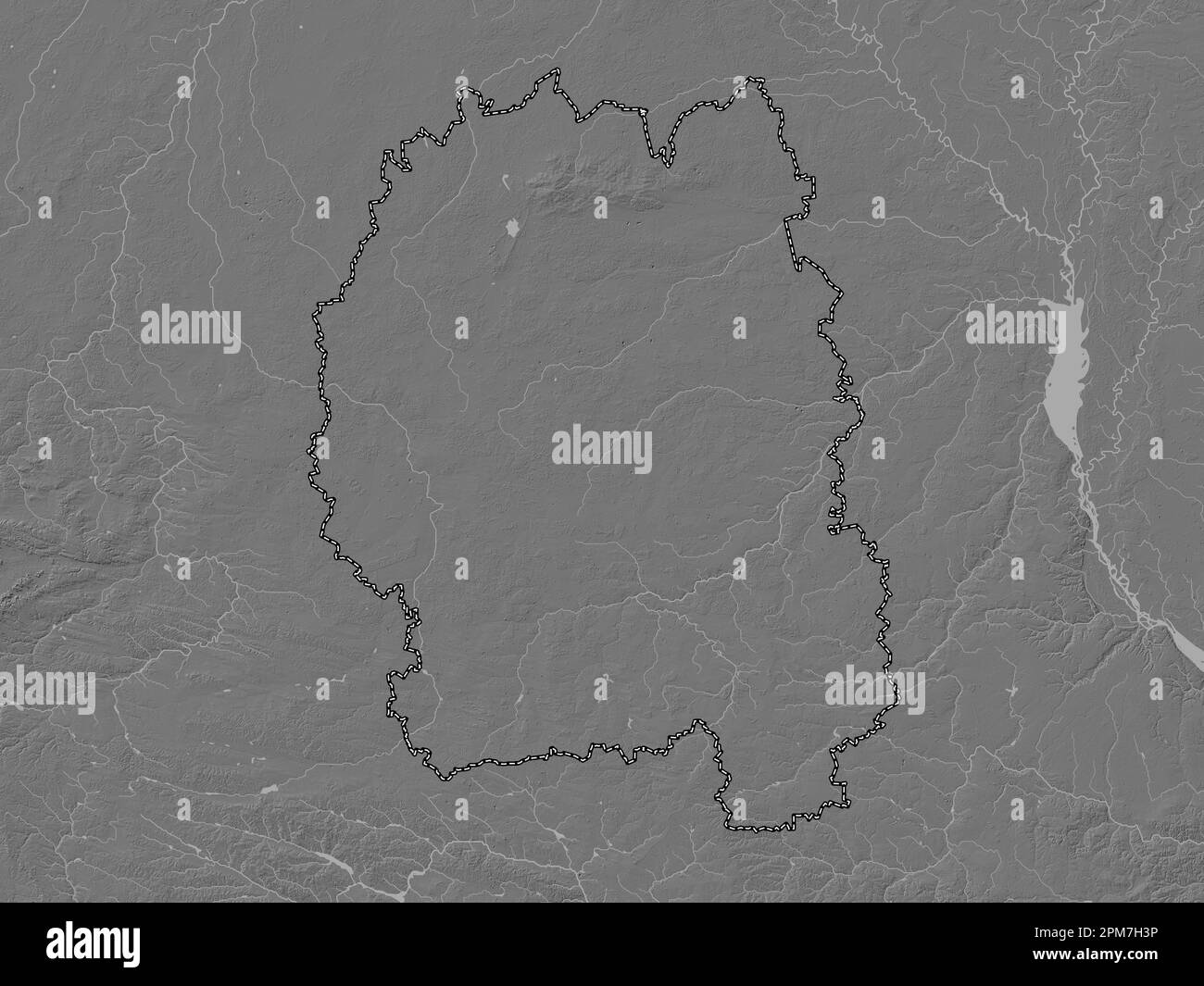 Zhytomyr, region of Ukraine. Bilevel elevation map with lakes and rivers Stock Photo