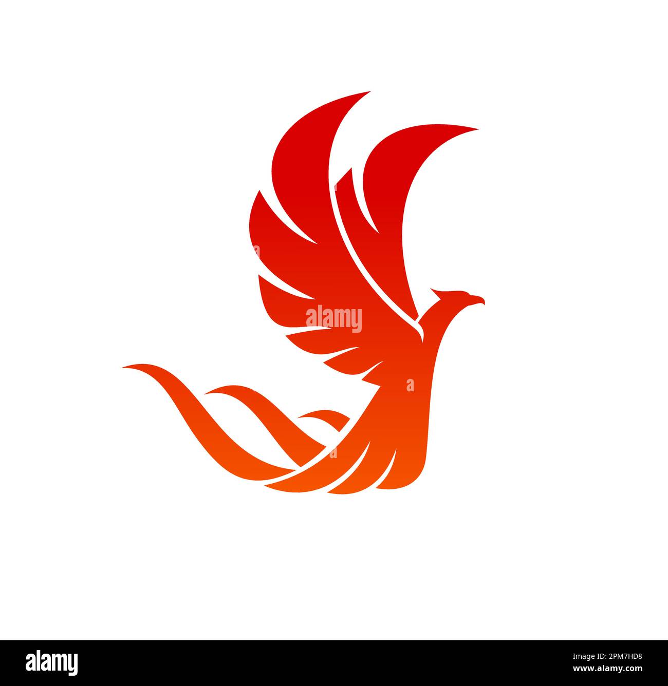 Phoenix bird with fire wings and tail. Vector fenix or phoenix fantasy firebird with flaming feathers and bright red flames isolated symbol of rebirth Stock Vector