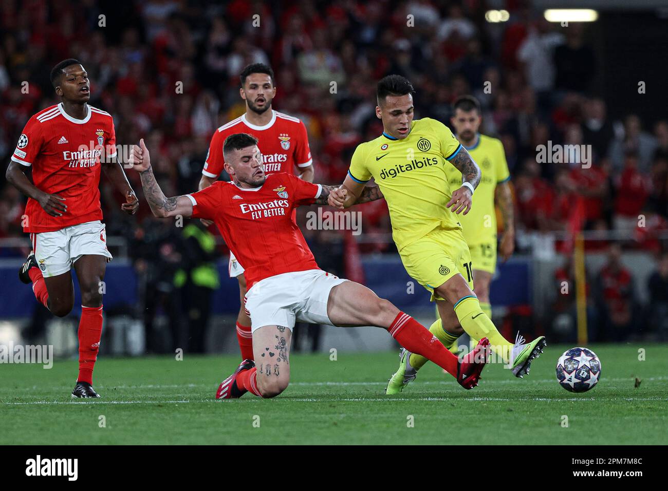 Morato of Benfica heads the ball during the UEFA Champions League,  Quarter-finals, 1st leg football match between SL Benfica and FC  Internazionale on April 11, 2023 at Estadio do Sport Lisboa e