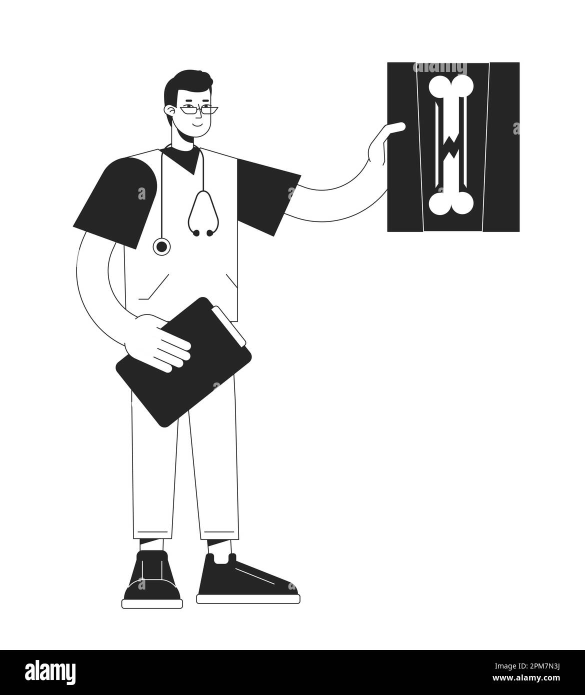 Internal medicine doctor checking x ray bw concept vector spot