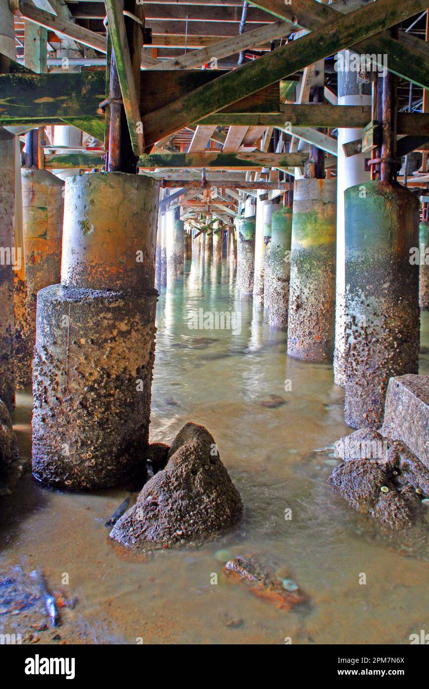 concrete pillars sustaining the old docks in Monterey Bay, California